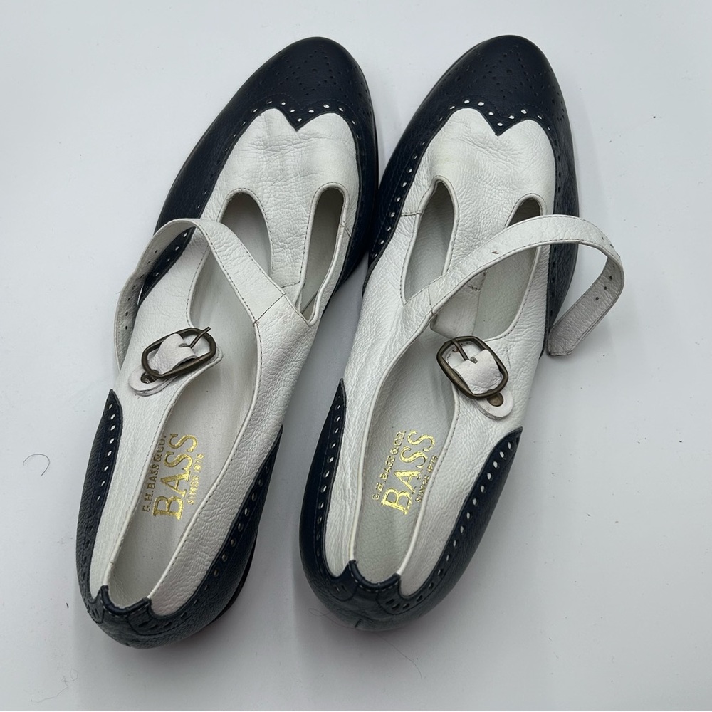 G.H. Bass Two-Tone Black and White Mary Jane Wingtip Flats